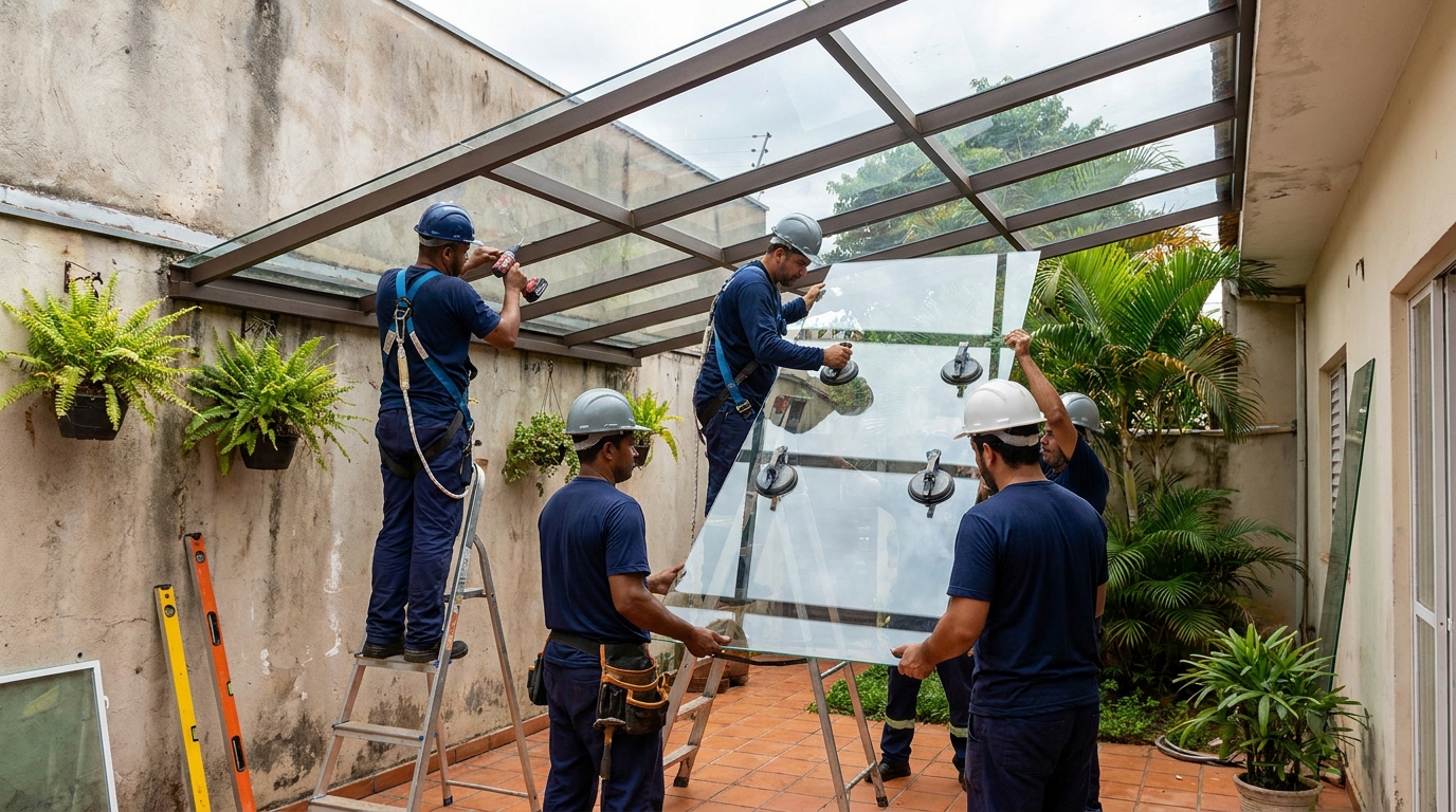 Instalação de cobertura de vidro em Jundiaí-SP