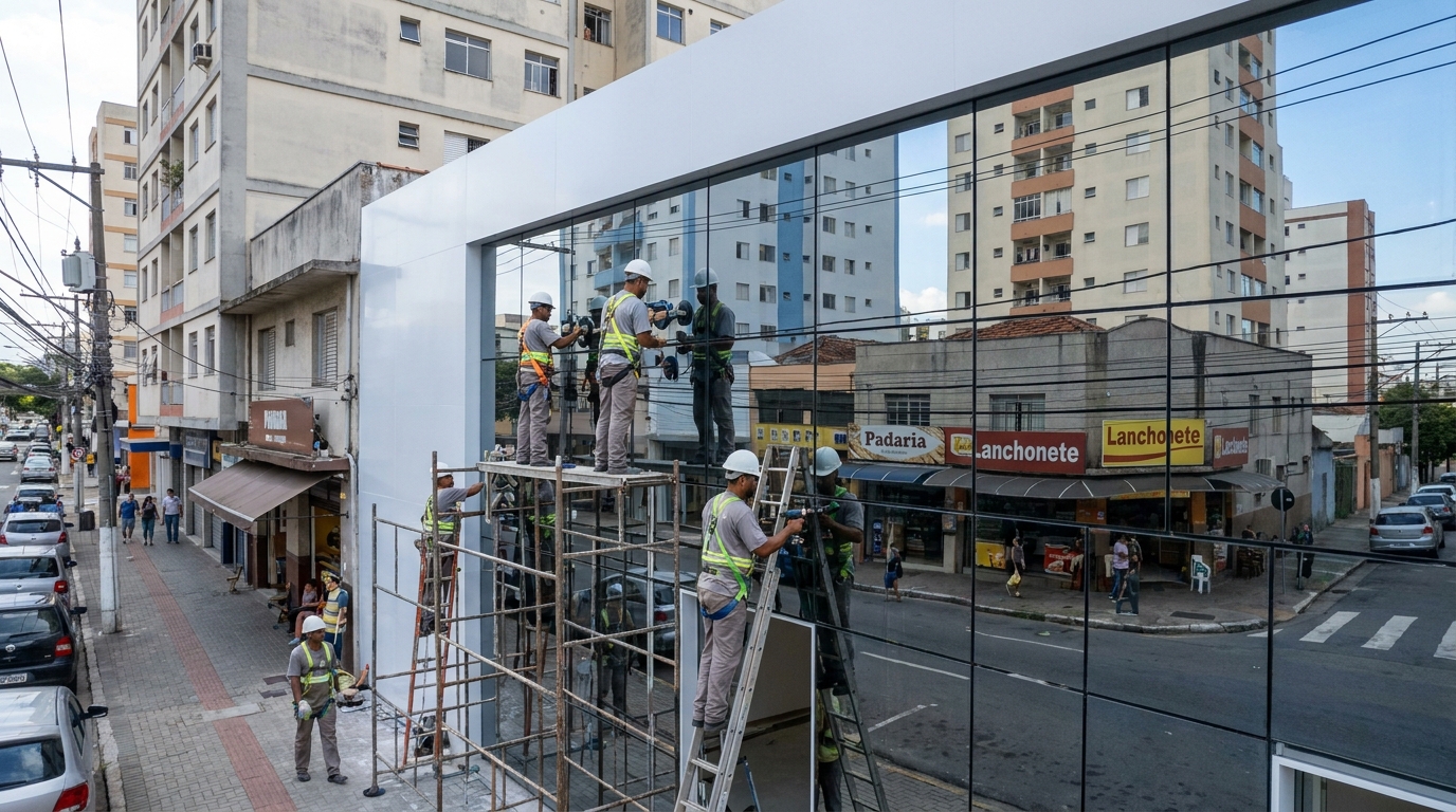 Fachada espelhada em esquina em Jundiaí-SP